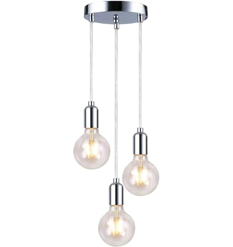 Lámpara de techo colgante de 3 luces E27 moderna y metálica en acabado plateado para comedor