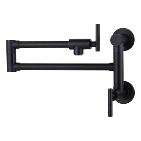 WOWOW Pot Filler Faucet Single Hole Two Attachment Stove Faucet, Brass Pot Filler Wall Mount Folding Faucet Over Stove, Black Pot Filler Faucet with Double Joint Swing Arms Cover