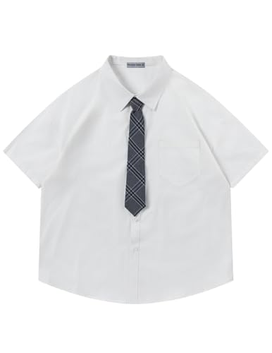 Aelfric Eden Button Down Shirts Oversized Unisex Plaid Tie Short Sleeve Shirt Casual Streetwear Summer Tops