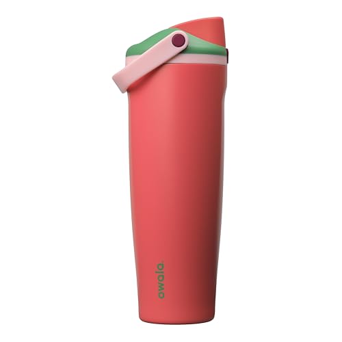 Image of Owala FreeSip Sway Insulated Stainless Steel Water Bottle with Two-Way Spout, Built-In Straw and Bucket Handle, Made for Travel, School, and Sports, 40oz, BPA Free, Leak Proof, Strawberry Fields