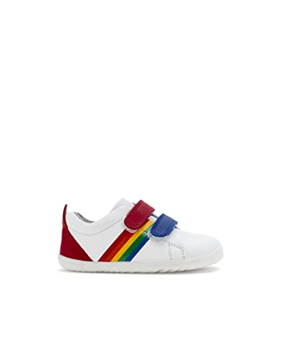 Bobux Step Up Grass Court Trainer_First Step Step Up Chaussures de sport pour bébé Bobux en cuir, White Red Rainbow, 22 EU Cover