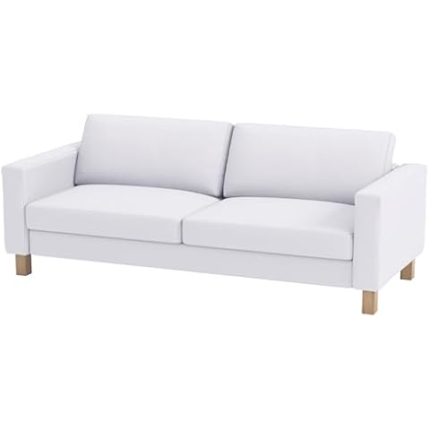 Sofa Cover Only! Durable Cotton Karlstad Three Seat (Not Loveseat !) Sofa Cover (Width: 205CM) Replacement is Made for IKEA Karlstad 3 Seater Slipcover (White Cotton) Cover