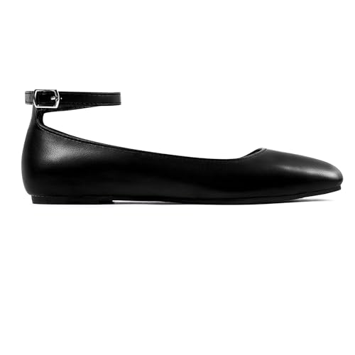 MUSSHOE Mary Jane Shoes Women: Ballet Flats Shoes for Women - Adjustable Ankle Strap Dressy & Comfortable Square Toe Ballet Flats for Working,Dating & Everyday Fashion2