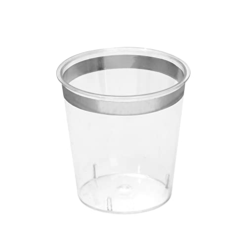 Zappy 124 Plastic Shot Glasses 1 Oz Clear Plastic Shot Cups, Clear With Silver Rim Hard Party Cups Disposable Shooter Cups Sample Wine Tasting Cups Metallic Silver Rim Silver Shot Glasses #TOP1