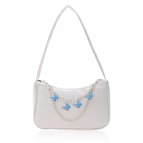 MOAZIFI kleine Handtasche für Damen, modische Handtasche mit Schmetterlingskette, einfarbige Schultertasche mit Reißverschluss, elegante Umhängetasche für Alltag und Freizeit MOAZIFI kleine Handtasche für Damen, modische Handtasche mit Schmetterlingskette, einfarbige Schultertasche mit Reißverschluss, elegante Umhängetasche für Alltag und Freizeit