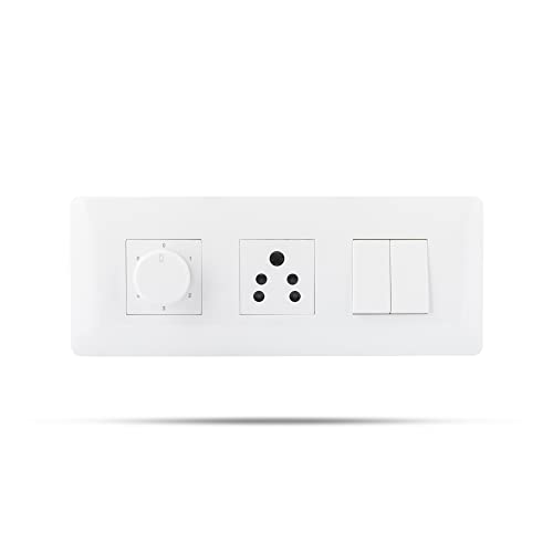Image of Wipro Northwest (Venia) Switch Combo of 6M Plate + 1M 6A Switch x2 + 6A 3Pin Socket + 5 Step Fan Regulator, White (Kit 11)