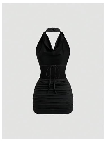 SOLY HUX Women's Halter Mini Dress Ruched Draped Cowl Neck Sleeveless Backless Bodycon Party Dresses2