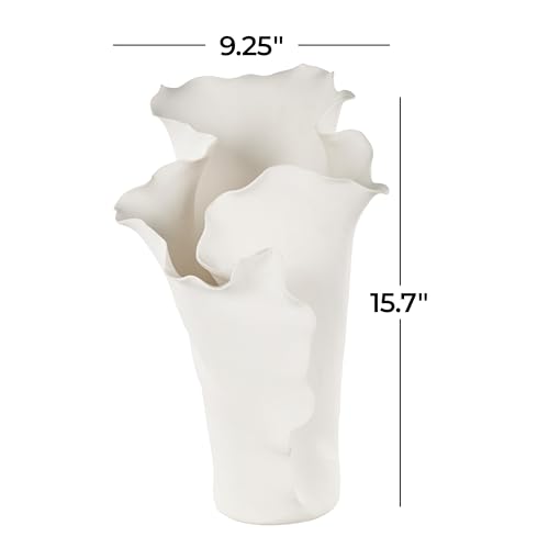 Image of Deco 79 Ceramic Floral Decorative Vase Abstract Floral Inspired Centerpiece Vase, Flower Vase for Home Decoration 9 inch x 11 inch x 16 inch, Cream