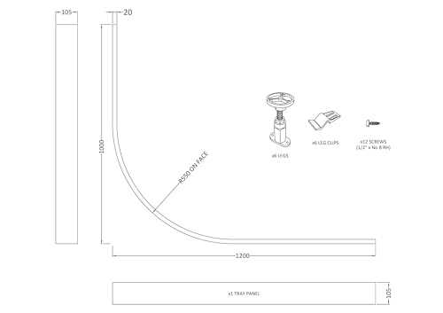 Balterley Shower Tray Riser Kit, Curve White Panel, 6 Pack of Legs, Clips & Screws, Leg Set & Plinth Kit for 800mm & 900mm Quadrant Trays, Shower Tray Plinth & Support Legs - 1200 x 1000mm (White)