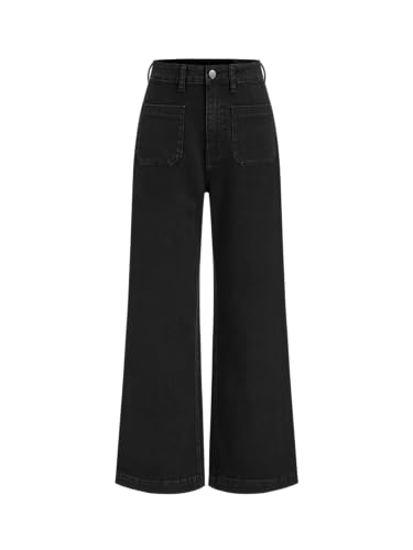 Image of CIDER Womens Wide Leg Jeans Cropped Length Stretchy Denim Flared Pants | High Waist, Trendy, Straight Leg Jean Bottoms