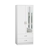 Nera 2 Door Wardrobe with Drawers and Hanging Rail Slim Wardrobes for Small Bedrooms Storage (With Mirror Matt White)