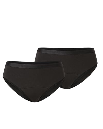 Schiesser Damen Periodenunterwäsche 2er Pack - Größe 38-40 Schwarz - Slip aus recycelter Mikrofaser - 12h Auslaufschutz, atmungsaktiv, & geruchsneutral - bei starker Periode & Wochenbett