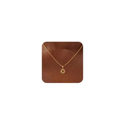 CHESKY Gold Pendant Necklaces for Women, Dainty 14k Gold Plated Sun Necklace for Women Gold Charm Choker Necklace for Women Cute Statement Necklace Sunflower Necklace Gold Jewelry for Women Gifts