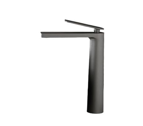 Robinet de lavabo Feng Shui en laiton massif gris mat au design épuré