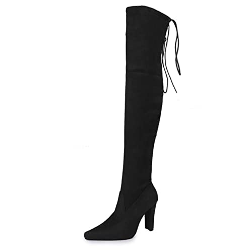 Premier Standard Women's Over The Knee Boot - Sexy Over The Knee Pullon Boot - Trendy Low Block Heel Shoe - Comfortable Easy Heel Boot Black Size 7.5