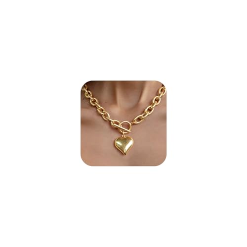 Heart Pendant Necklaces for Women Statement Chunky Chain Necklace Love Heart Charm Choker Necklace