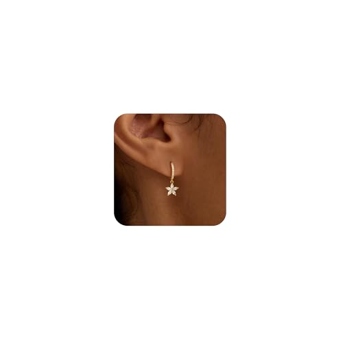 HEVOCY Gold CZ Flower Dangle Earrings for Women Huggie Hoop Drops