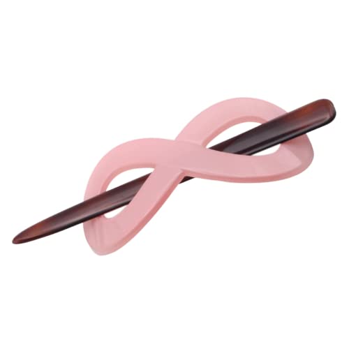 Parcelona French Infinity Medium 3 1/2" Celluloid Metal Free French Hair Slider Pin Thru Barrette Clip With Stick For Women Hair Accessories Bun Cover For Women Ponytail Strong Hold No Slip Grip Fashion Durable Styling, Made In France (Light Pink) #TOP22