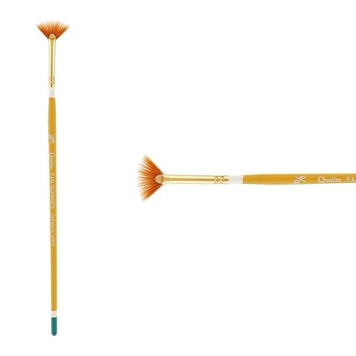 Creative Mark Qualita Golden Taklon Short Handle Paint Brush for Acrylics, Oils, Fine Art, Heavy Bodied Media - Single Brush - [Fan Blender - Size 10x0]