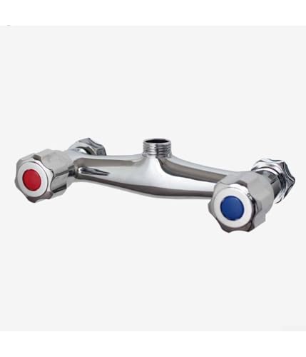 Grifo de ducha termostático termostático de latón con doble salida cromada para montaje en pared, grifo mezclador de doble mango, grifo mezclador G 1/2, color plateado