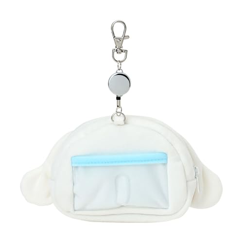 Sanrio 303291 Face Shape Pass Case & Pouch, Cinnamo Roll, Cotton, PVC, Steel, Polyester, Commuter Pass with Reel Included, Storage for Small Items, Ages 15 and Up2