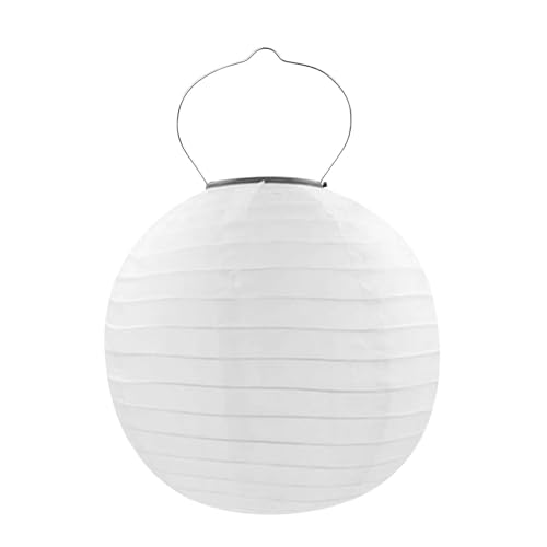12 Inch Waterproof Solar Powered Lanterns, New Upgrated Outdoor/Indoor Hanging Solar Santerns Chinese Nylon Hanging Lanterns LED Garden Decorative Light (White)
