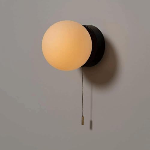 Aplique de Pared clásico Moderno de Mediados de Siglo, Blanco y Negro, lámpara de Pared de Interior con Forma de Globo, Cadena de tracción, cableado rígido, lámpara de Pared de Vidrio esmeri