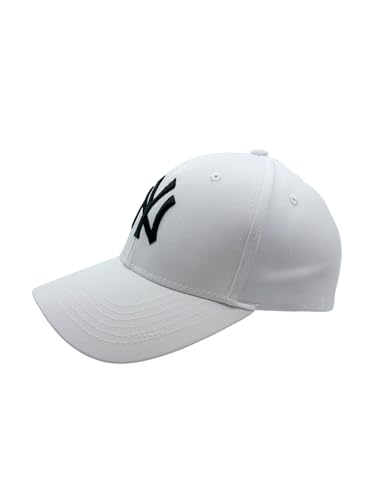New York Baseball Cap Hat for Men and Women Adjustable Pure Cotton Buckle Up One Size Fitted All Black & White Embroidery NY| White Cap