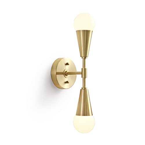 Image of BRIGHTTIA Vicky 2 Light Cone Socket Wall Sconce - Mid Century Modern Fixture for Wall & Ceiling - Minimalist Edison Lamp for Hallway and Bathroom Vanity - Brushed Gold (BW0027-2G)