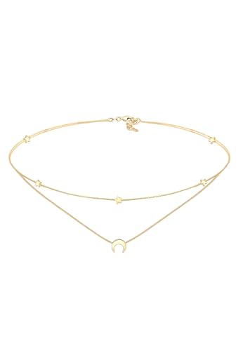 Collier ras-du-cou argent sterling 925 femme motif demi-lune étoiles fin