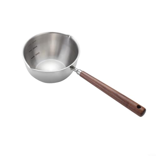 Olla de leche caliente de acero inoxidable, mango de madera perfecto para derretir mantequilla y más (M largo)