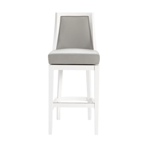 Image of Ellie Bar Height Stool with Backrest - Light Gray Upholstered Seat, White Rubberwood Frame, 360 Memory Return Swivel, and Metal Kick Plate - Modern Kitchen & Home Bar Seating by Alaterre Furniture