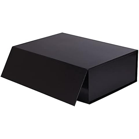 Large Gift Box Black Magnetic Gift Boxes with Lid for Presents (35.5 x 24 x 11cm, Glossy Embossing) Reusable Present Box Decorative Gift Wrapping Box for Birthday, Christmas, Weeding Cover