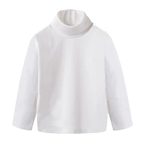 Haoluki Toddler Baby Girl Boys Basic Solid Color Turtleneck T-Shirt Kid Cotton Long Sleeve Pullover Blouse Top White 4T #TOP3