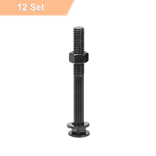 QUARKZMAN M12x100mm Vierkant Hals Schlossschrauben mit Muttern & Unterlegscheiben, 12er Set 304 Edelstahl Rundkopf Vierkant Hals Coach Bolzenschrauben, Schwarz
