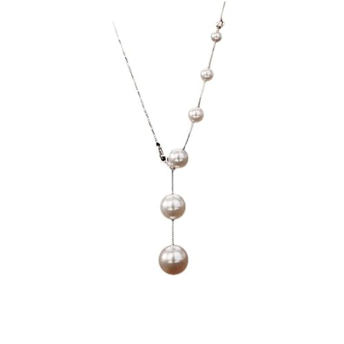 Collier de Perles Blanc en Y Femmes Argent Sterling 925 Zircone Cubique