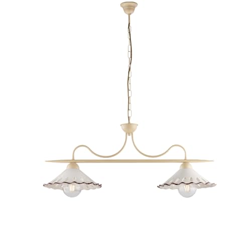 Lustre Osteria en fer ivoire 2 lumières et céramique 83x30 cm