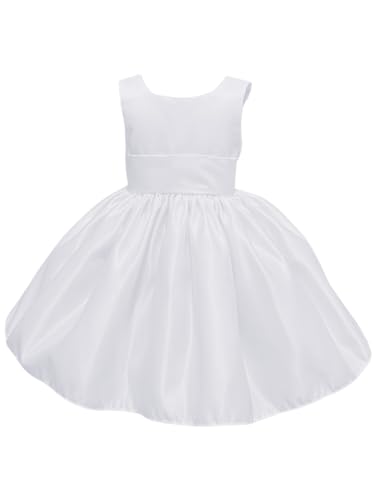 V-Back Sleeveless Glossy Satin Flower Girl Dress O-Neck Summer Wedding Party Midi Dresses with Big Bow-Knot