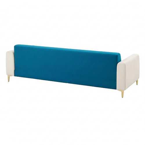Image of Opera 3 Seater Fabric Sofa Set | Soft Velvet Upholstery, Sturdy Wooden Frame | Modern Sofa for Living Room, Hall & Office Spaces (Aqua Blue-Cream)