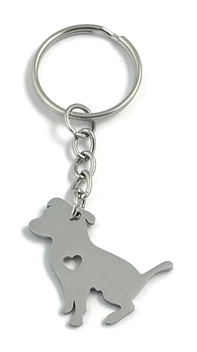 FizzyButton Gifts Pitbull Terrier Puppy Dog Keyring Key Ring with Stainless Steel Silhouette Charm and Turquoise Gift Box