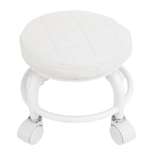 Sxhlseller Taburete de Pedicura con Ruedas, Taburete de Garaje Giratorio con Rueda Silenciosa, Taburete Corto con Ruedas, Taburete bajo con Ruedas para Casa, Oficina, Garaje, Tienda (White)
