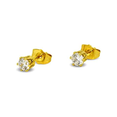Blue Diamond Club - 9ct Gold Filled Womens Stud Earrings Girls Round 5mm White Crystals 6 Claws Cover