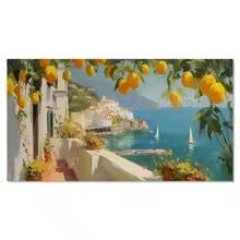 DIHANSM Poster mit mediterraner Landschaft, Amalfiküste, Zitronenbaum und Segelboot, Heimdekoration (55 x 110 cm/ungerahmt)