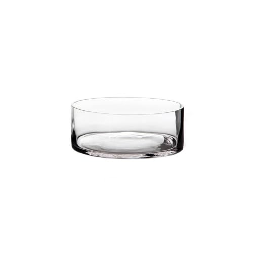 LOLAhome - Jarrón Cilíndrico de Cristal Transparente Decorativo de Diseño Redondo de Ø 20x8 cm, Resistente y Elegante, para Decoración de Interiores, arreglos Florales, Centros de Mesa