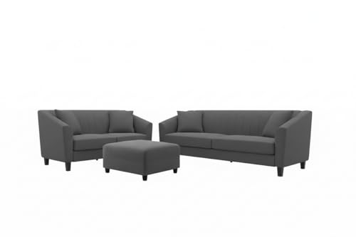 Image of Avion Natalia 3+2 Seater Sofa Set with Ottoman for Living Room Dark Grey | Modern 6 Person Sofas Furniture | Fabric Sofa Set 6 Seater Couch for Guests Room Festival Gifts