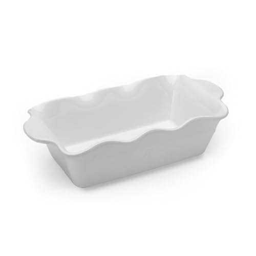 Ashley Elaine 9'X5' Ceramic Fluted Loaf Pan For Baking Bread, Cakes, And Casseroles- Non-Stick, Easy To Clean, Elegant Bakeware With Embossed Logo, Oven & Dishwasher Safe (Sugar White)