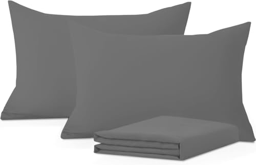 Travel Pillow Cases 12x16 Pack of 2 Grey Cotton Blend Zipper Closure