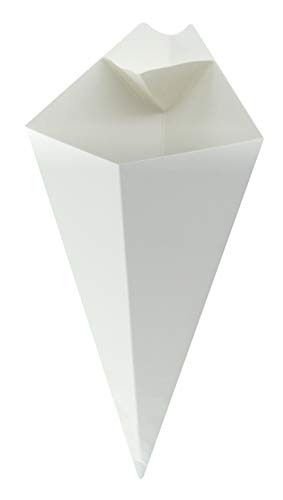 Image of PACKNWOOD 210CONFR2WH - Paper Cone Cup - White Paper Cones with Built in Dipping Sauce Compartment - Grease-Resistant, and Leak-Proof - Finger Food Cones - (8oz capacity) (8.75 x 5.25in) (Pack of 500)