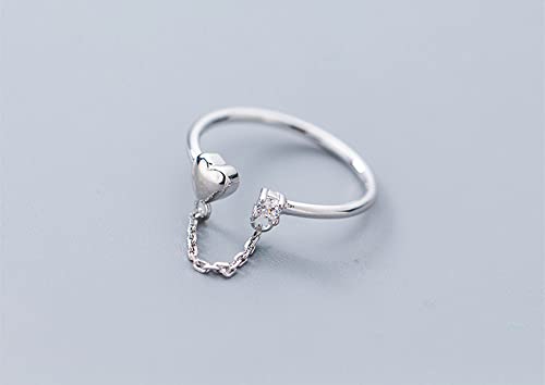 Tiny Love Heart with Chain Adjustable Open Ring for Women 925 Sterling Silver Expandable Small Finger Knuckle Pinky Ring Promise Eternity Stacking Ring for Her Birthday Wedding Gifts2
