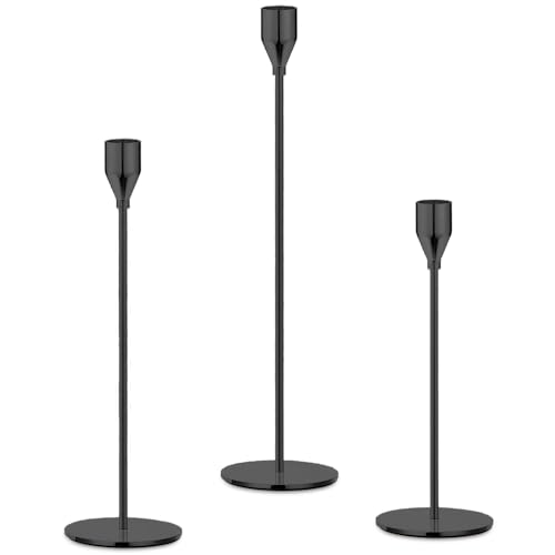 Mivitoom Set of 3 Black Candle Holders,Taper Candle Metal Candle Stand Holder - Elegant Candlestick Holders for Home Party Living Room, Dinners Decoration - Cosy Home Interiors Mivitoom Set of 3 Black Candle Holders,Taper Candle Metal Candle Stand Holder - Elegant Candlestick Holders for Home Party Living Room, Dinners Decoration
